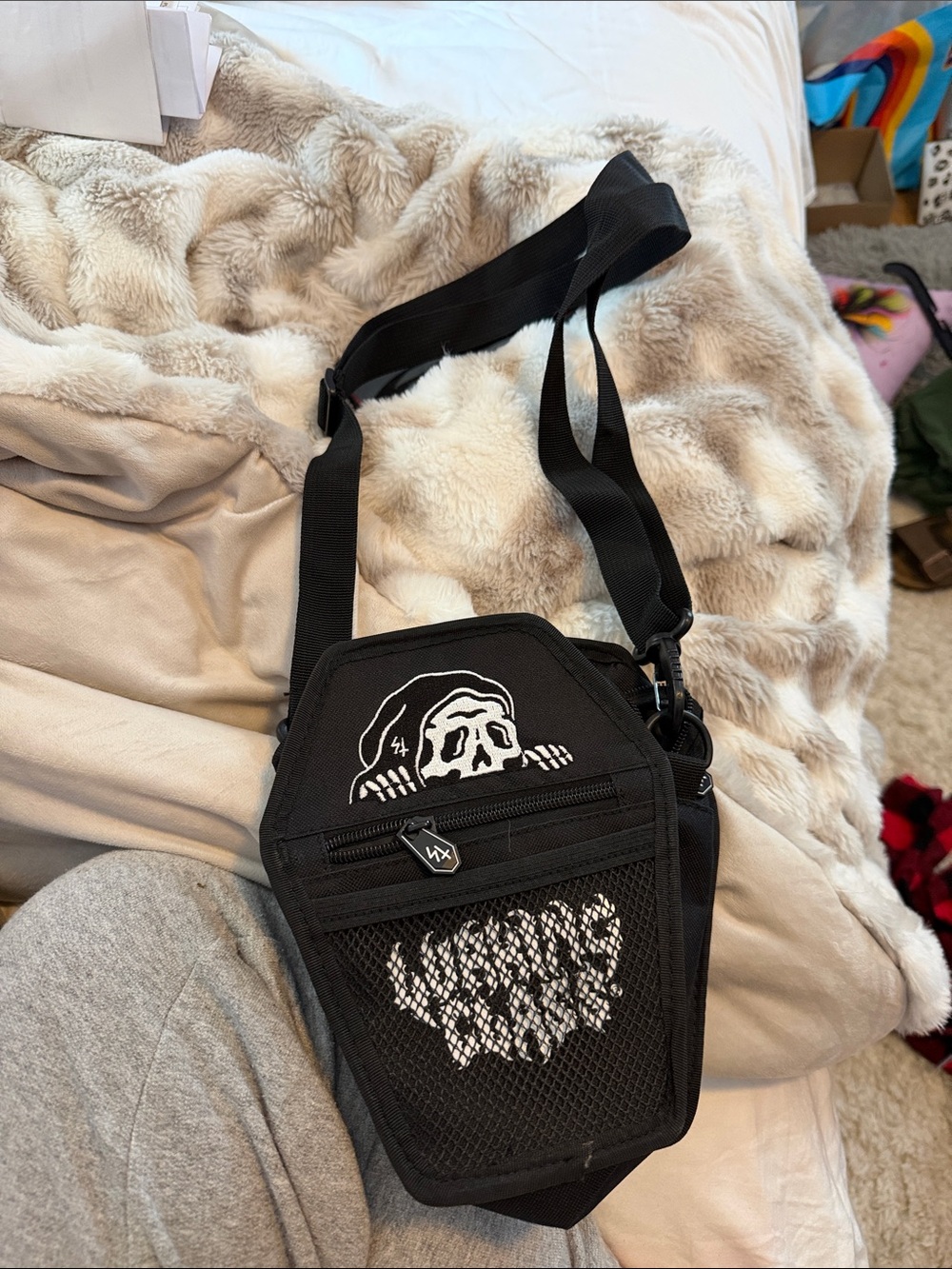 Black Skull Graphic Shoulder Crossbody Bag